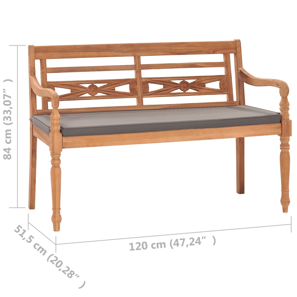 Tömör tíkfa Batavia pad sötétszürke párnával 120 cm