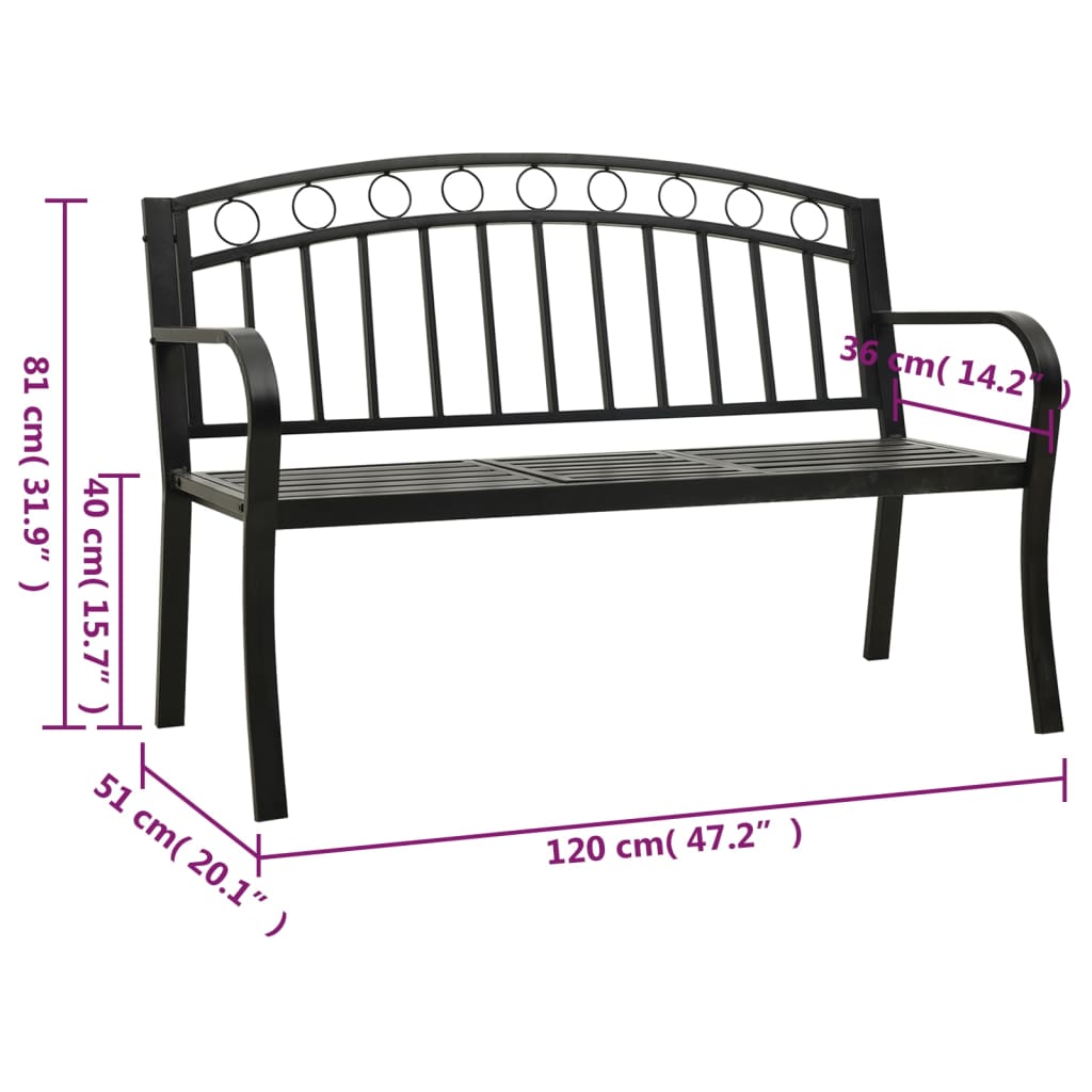 Fekete acél kerti pad asztallal 120 cm