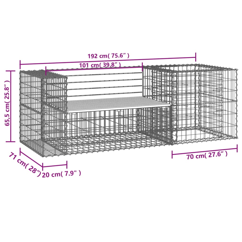 Tömör duglászfenyő kerti pad gabion kosárral