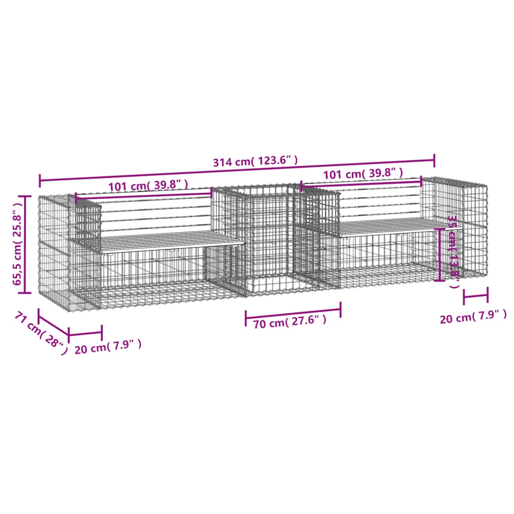Tömör duglászfenyő kerti pad gabion kosárral