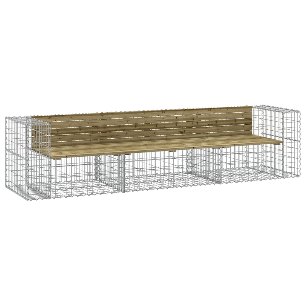 Tömör impregnált fenyőfa gabion kerti pad 287 x 71 x 65,5 cm