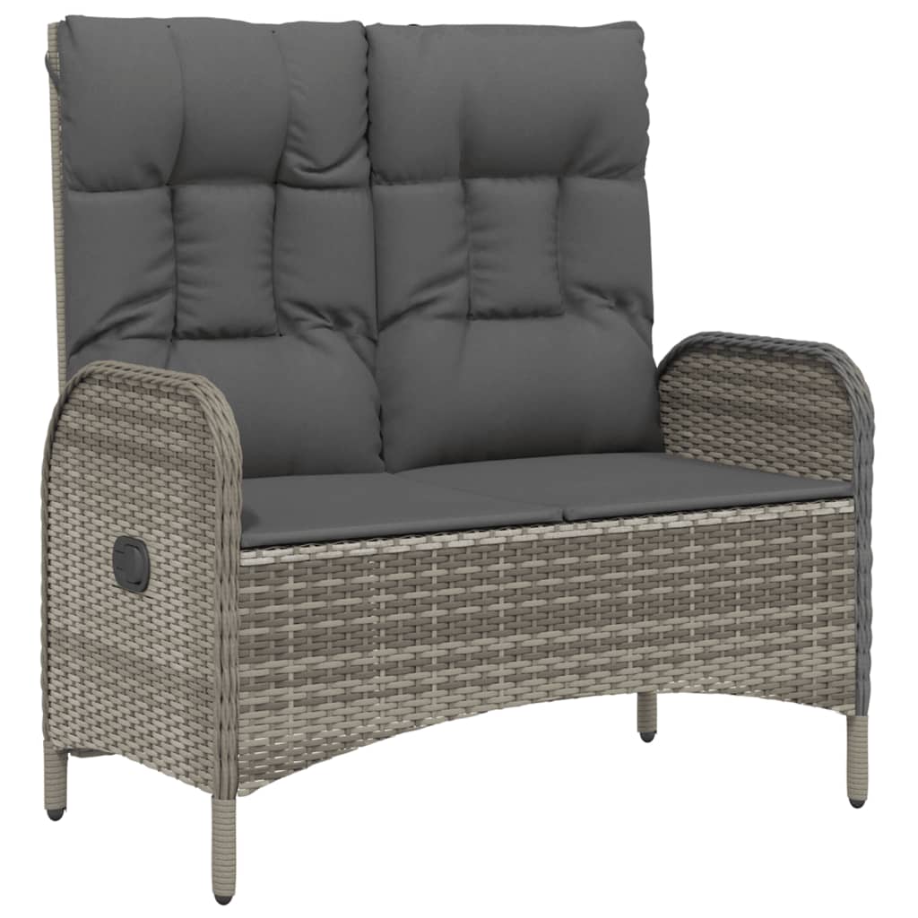 Szürke polyrattan dönthető kerti pad párnákkal 107 cm