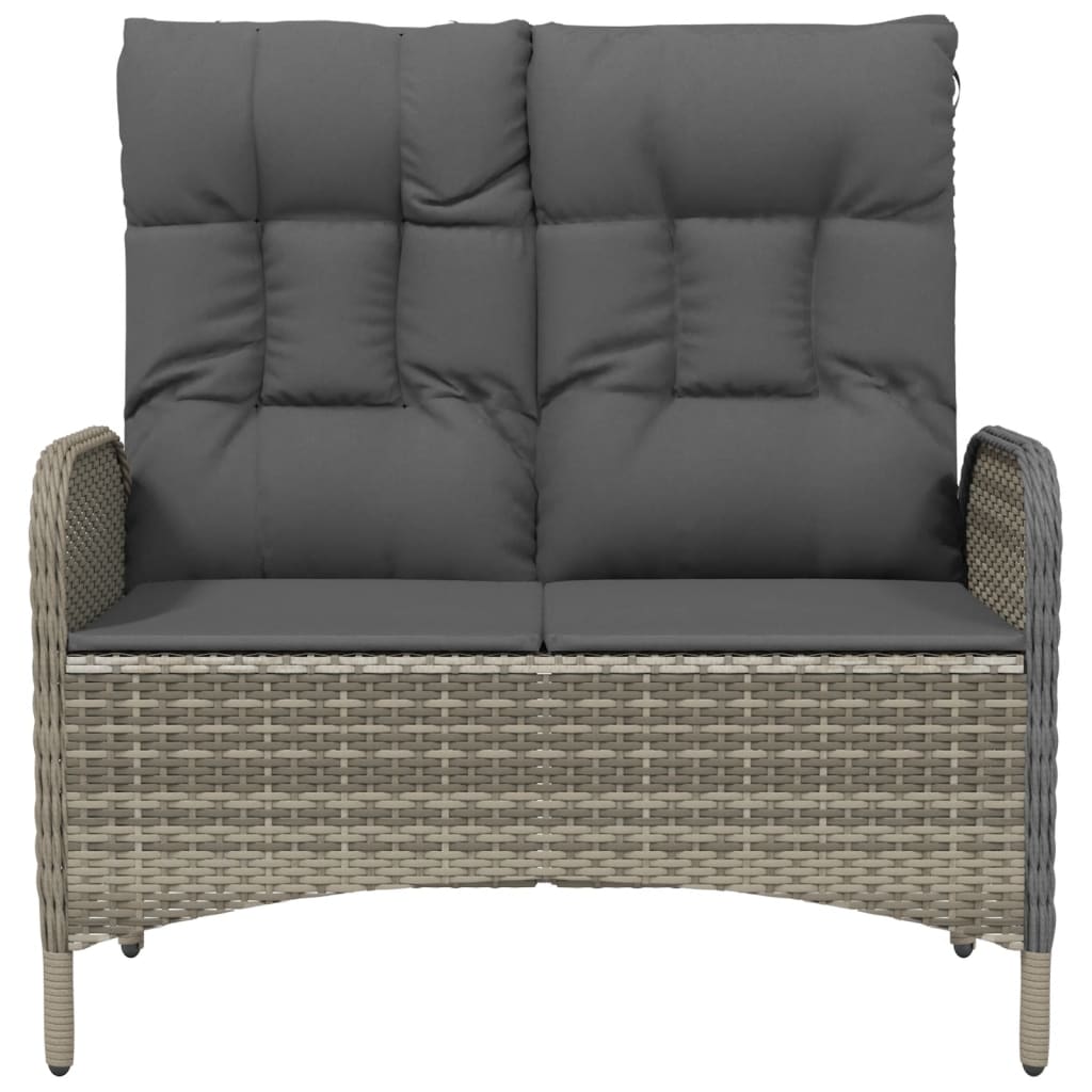 Szürke polyrattan dönthető kerti pad párnákkal 107 cm