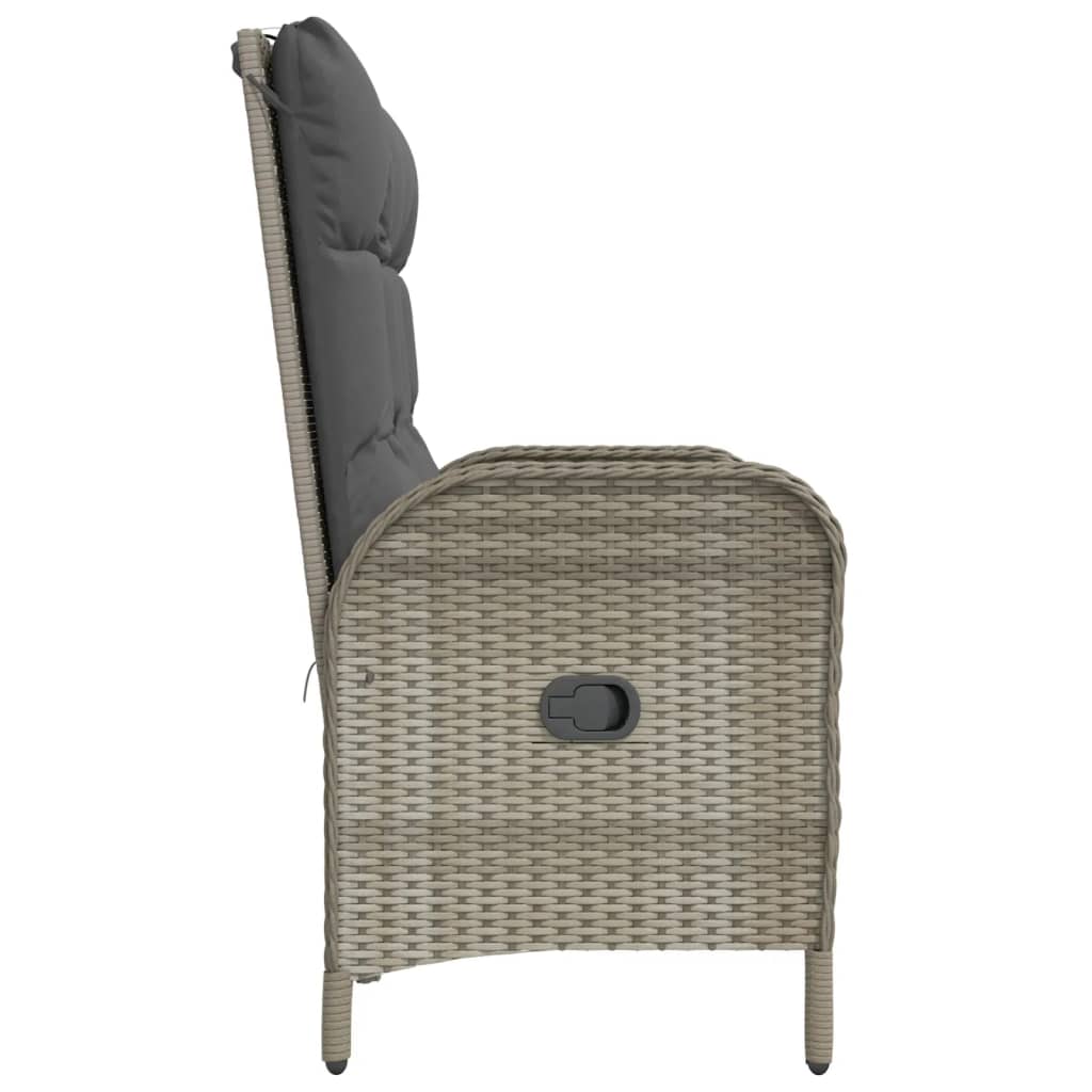 Szürke polyrattan dönthető kerti pad párnákkal 107 cm