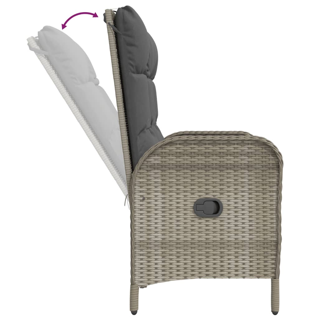 Szürke polyrattan dönthető kerti pad párnákkal 107 cm