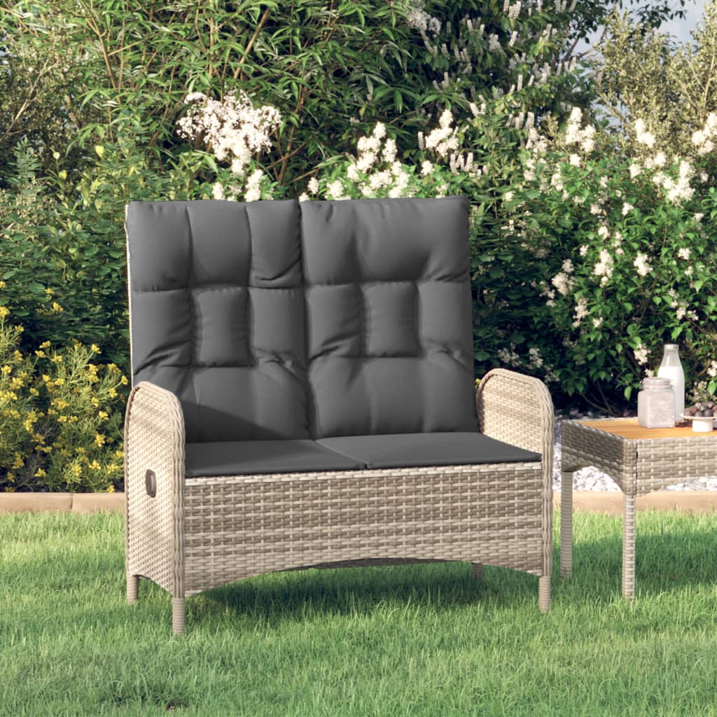 Szürke polyrattan dönthető kerti pad párnákkal 107 cm