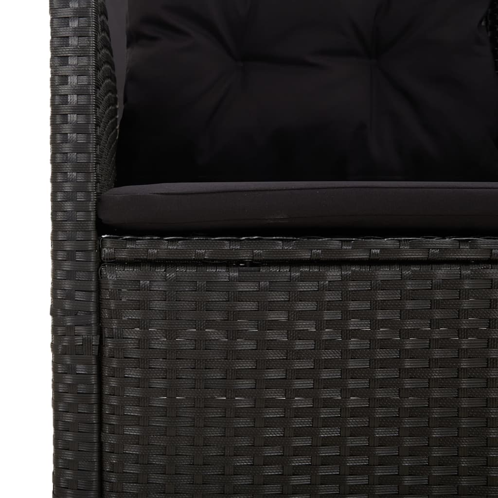 Fekete polyrattan dönthető kerti pad párnával 118 cm