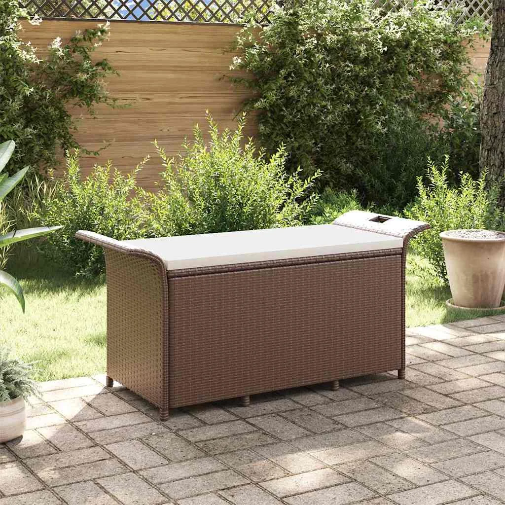 Barna polyrattan kerti pad párnával 116 x 46 x 57 cm