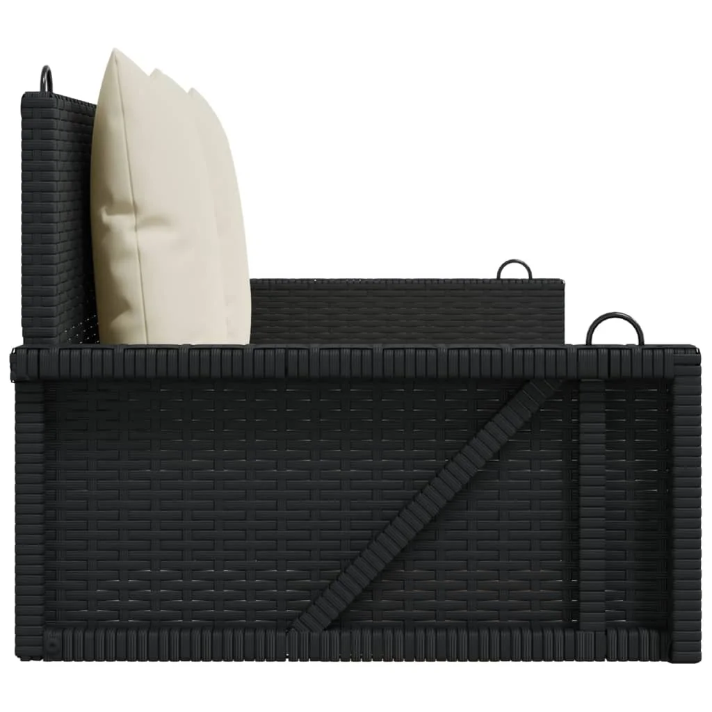 Fekete polyrattan hintapad párnával 119 x 56 x 48 cm