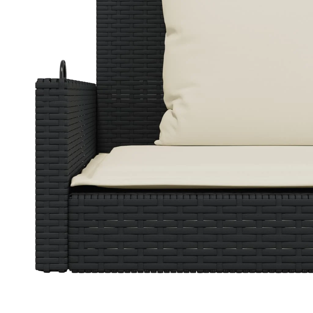 Fekete polyrattan hintapad párnával 119 x 56 x 48 cm