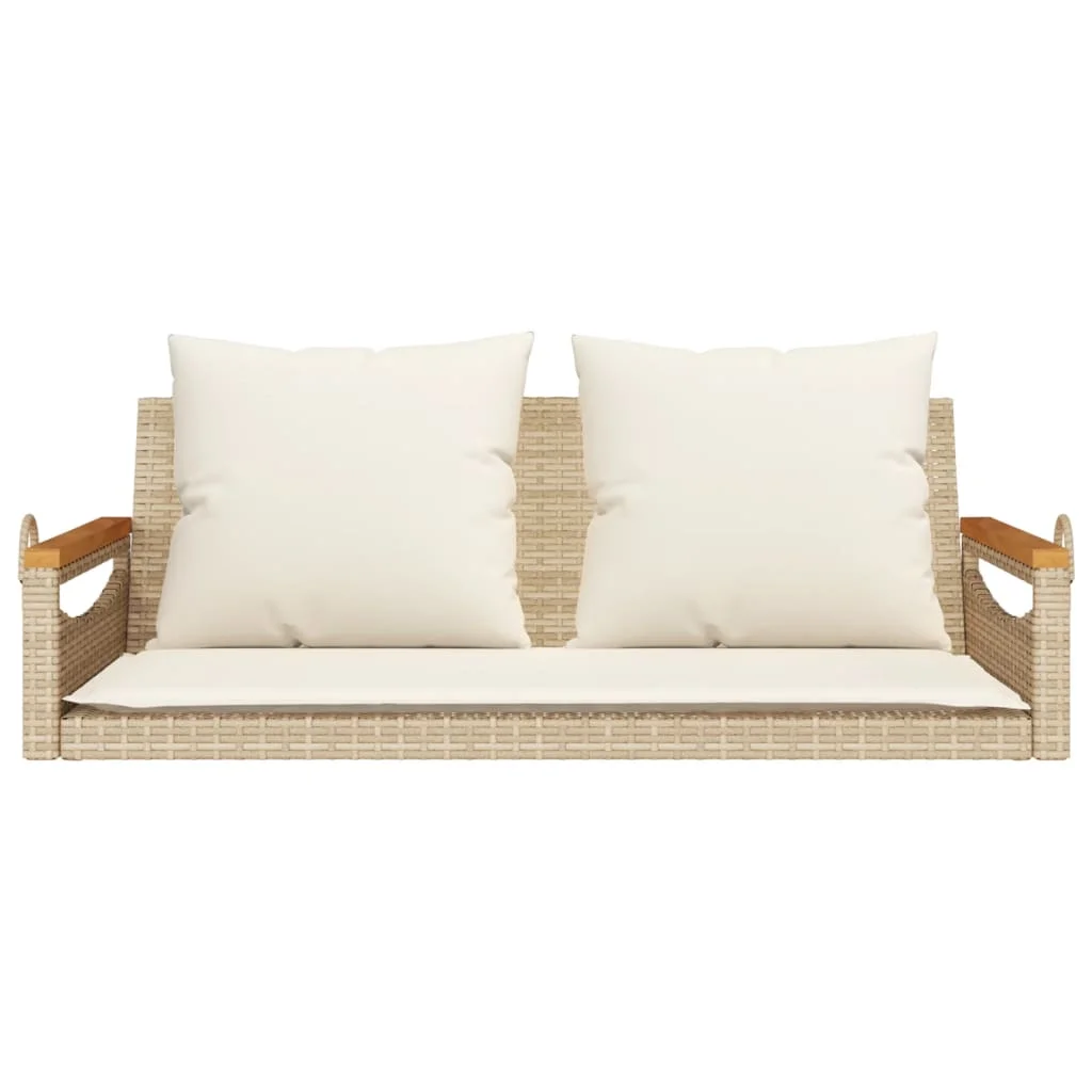 Bézs polyrattan hintapad párnákkal 109 x 62 x 40 cm