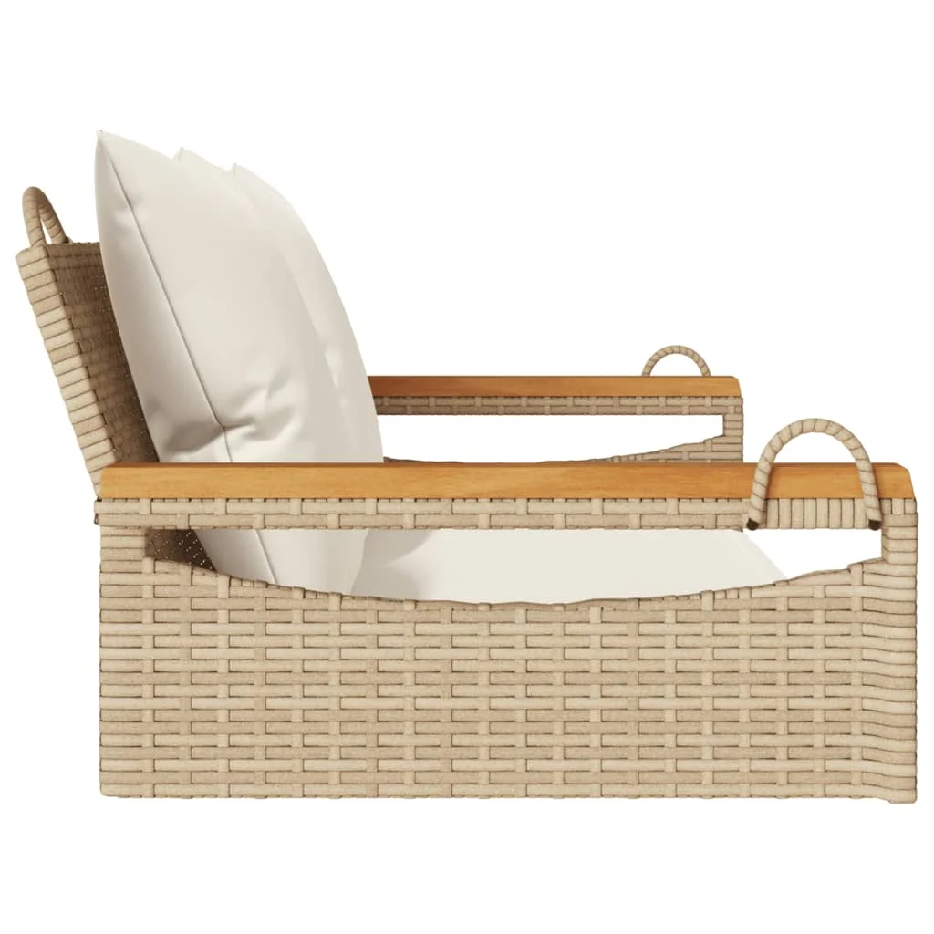Bézs polyrattan hintapad párnákkal 109 x 62 x 40 cm