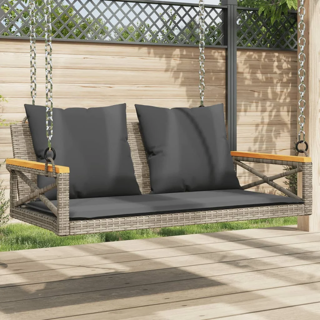 Szürke polyrattan hintapad párnákkal 109 x 62 x 40 cm