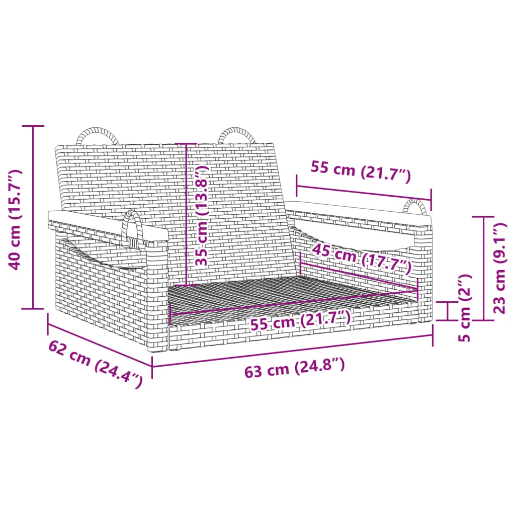 Bézs polyrattan hintapad 63 x 62 x 40 cm