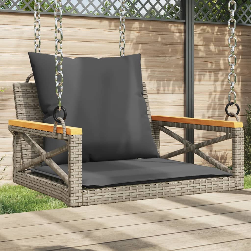 Szürke polyrattan hintapad párnákkal 63 x 62 x 40 cm