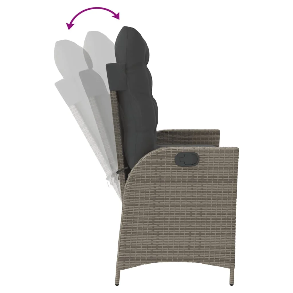 Szürke polyrattan dönthető kerti pad párnával