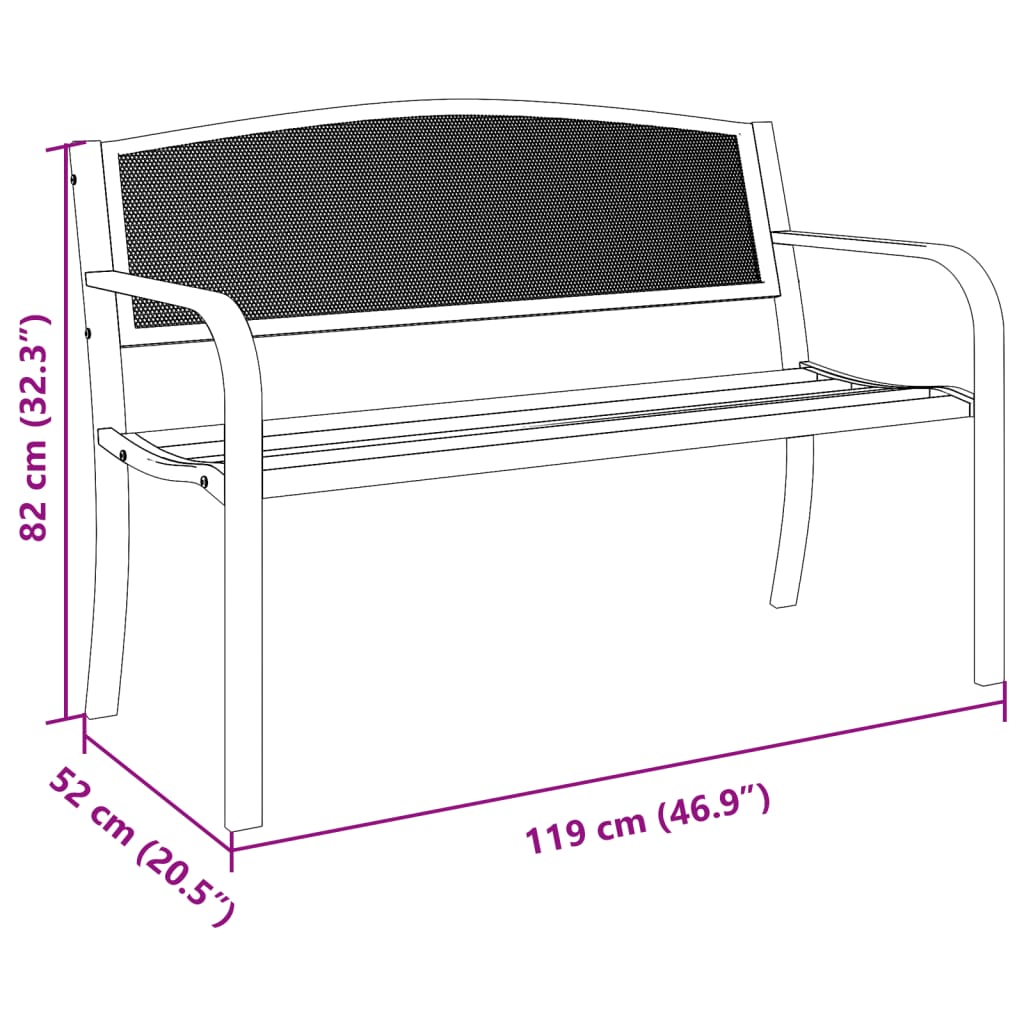 Fekete acél kerti pad 119 cm