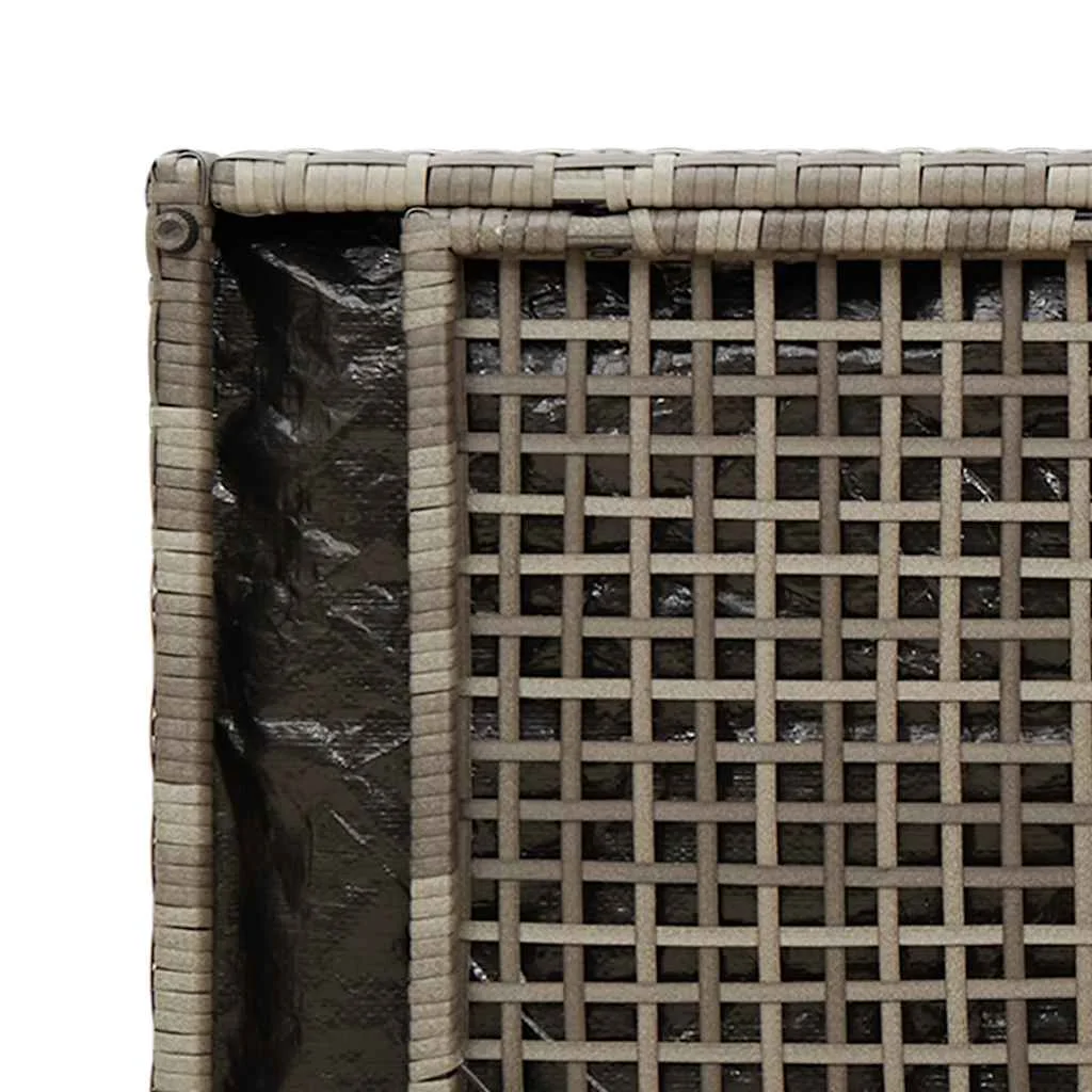 Szürke polyrattan kültéri tárolópad párnával 100 cm
