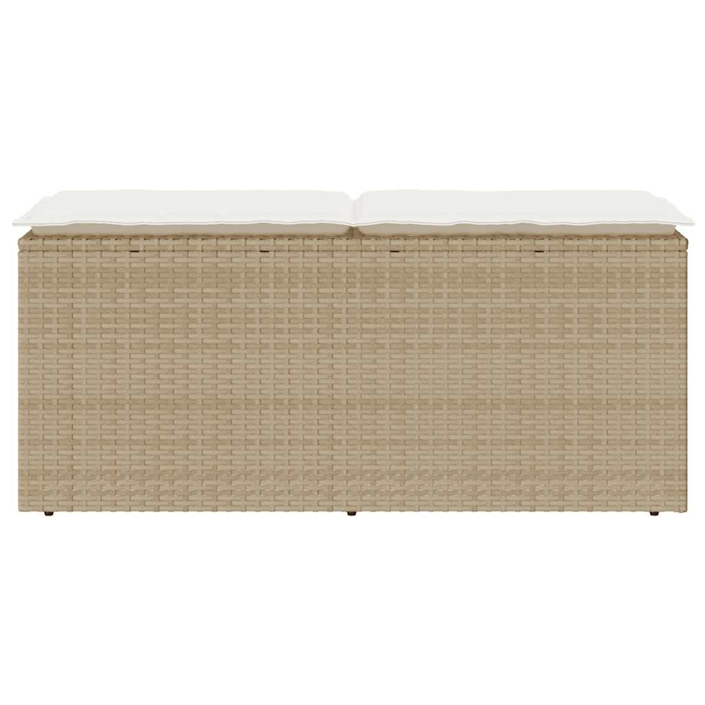 Bézs polyrattan kerti pad párnával 110x40x44 cm