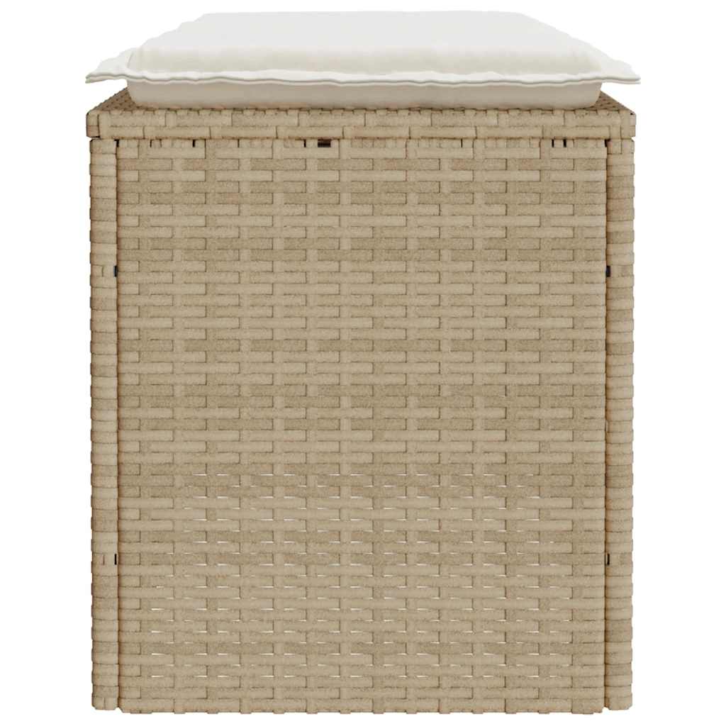 Bézs polyrattan kerti pad párnával 110x40x44 cm