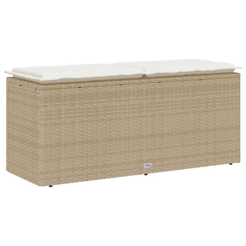 Bézs polyrattan kerti pad párnával 110x40x44 cm