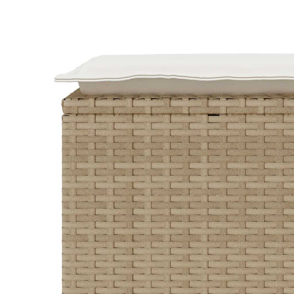 Bézs polyrattan kerti pad párnával 110x40x44 cm