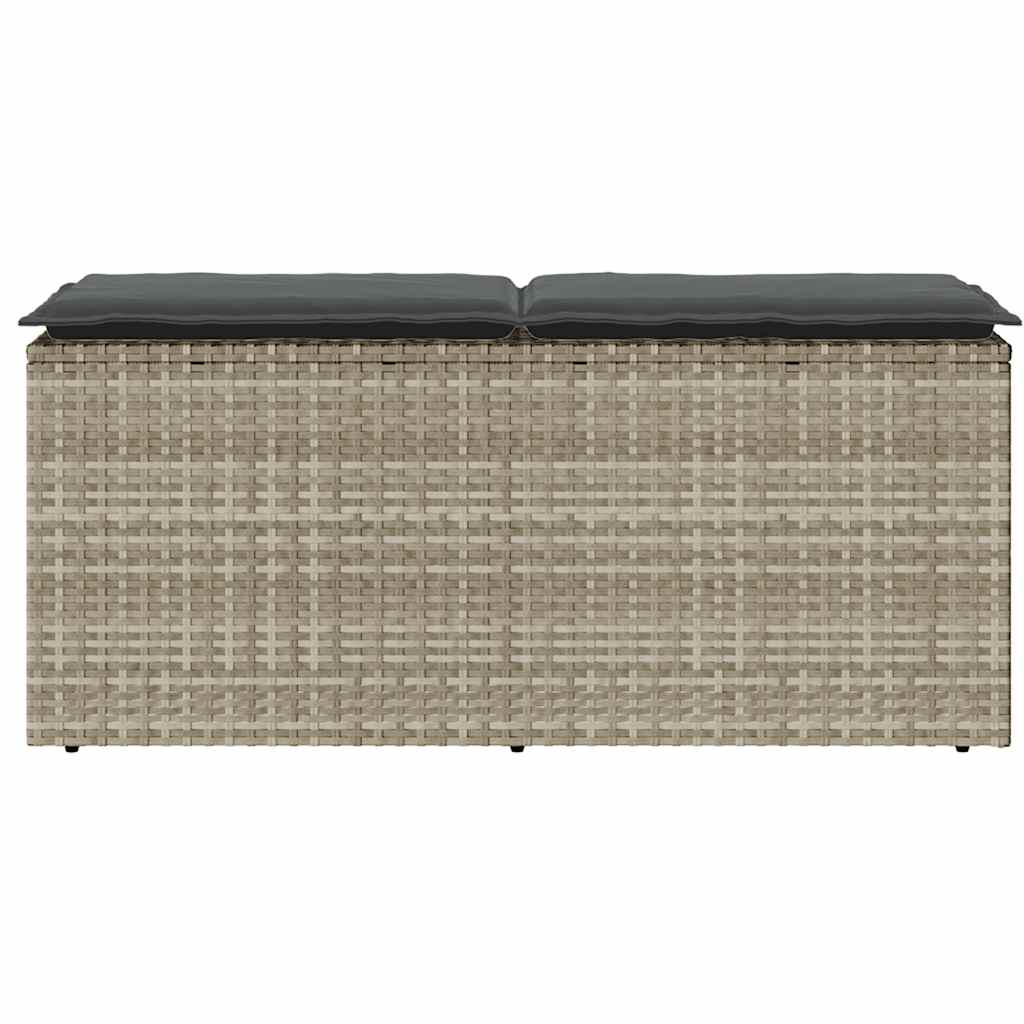 Világosszürke polyrattan kerti pad párnával 110x40x44 cm