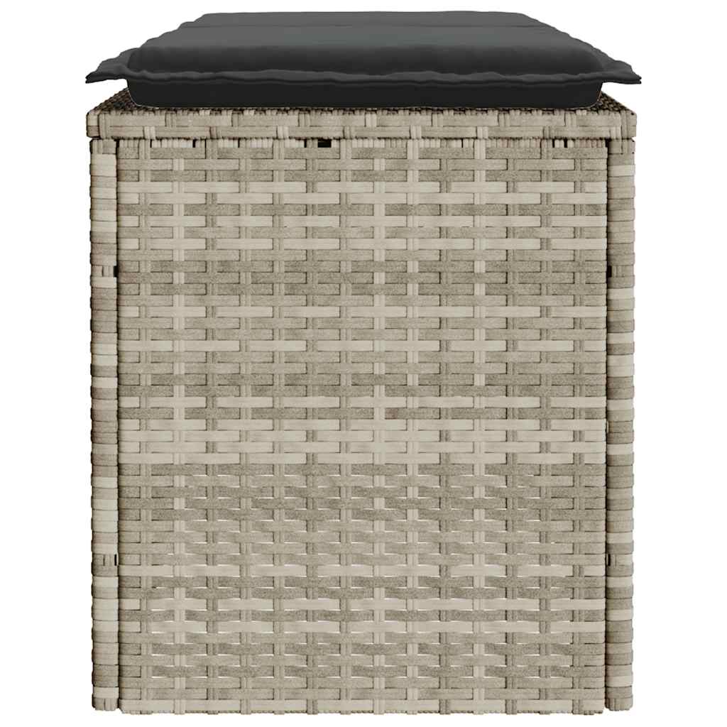 Világosszürke polyrattan kerti pad párnával 110x40x44 cm