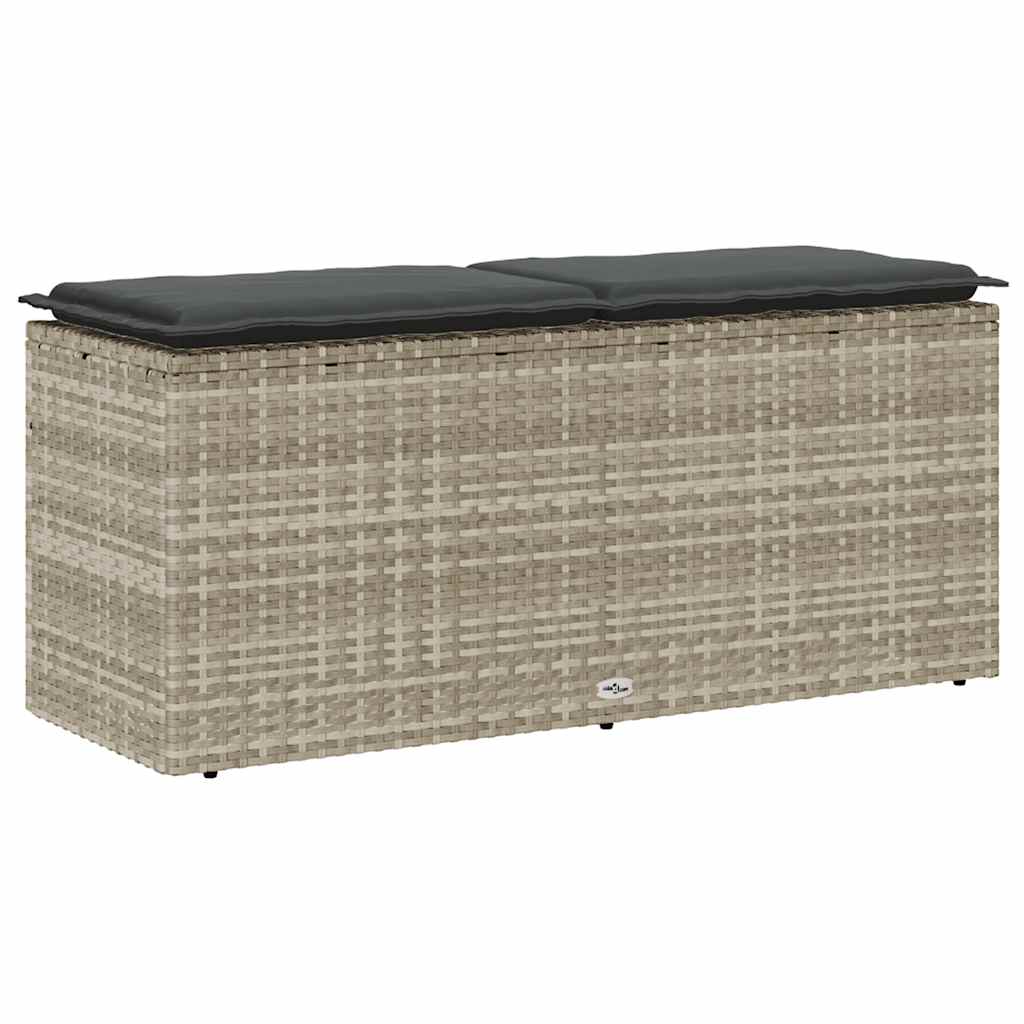 Világosszürke polyrattan kerti pad párnával 110x40x44 cm