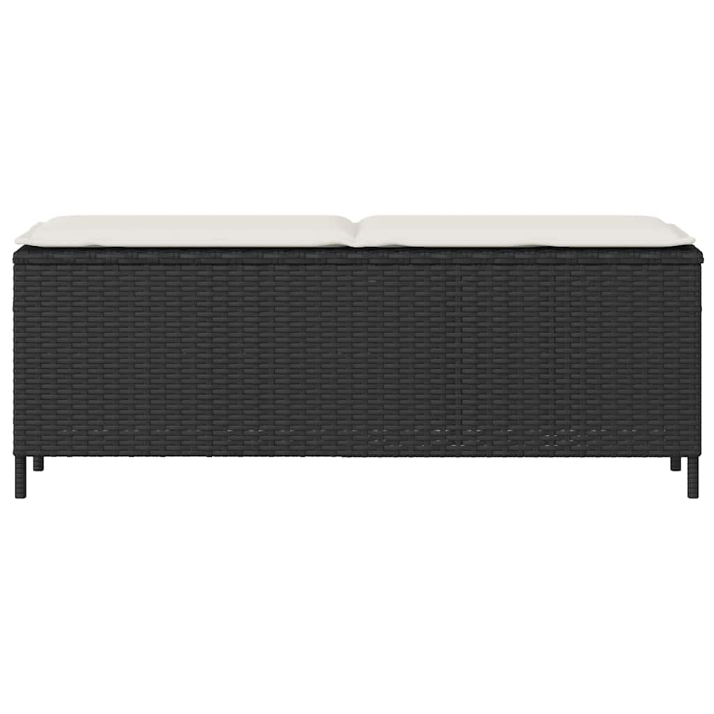 Fekete polyrattan kerti pad párnával 110x30x40,5 cm