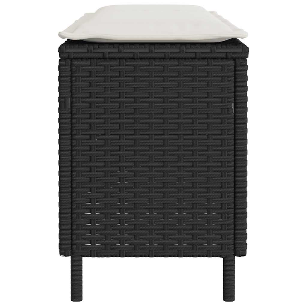 Fekete polyrattan kerti pad párnával 110x30x40,5 cm