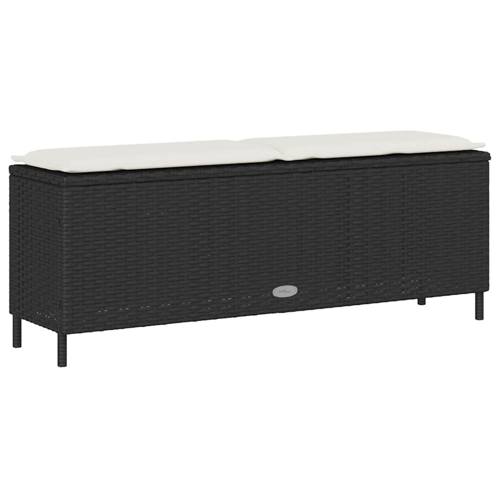 Fekete polyrattan kerti pad párnával 110x30x40,5 cm