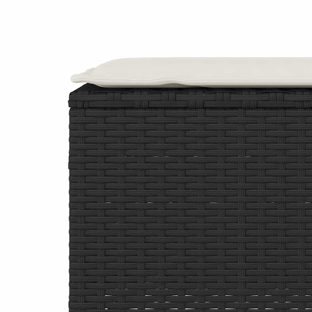 Fekete polyrattan kerti pad párnával 110x30x40,5 cm