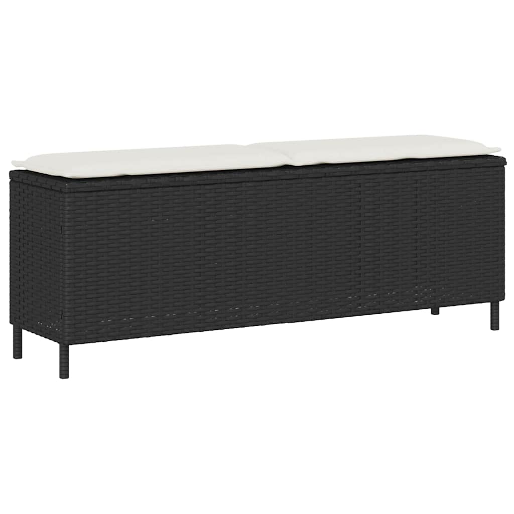 Fekete polyrattan kerti pad párnával 110x30x40,5 cm