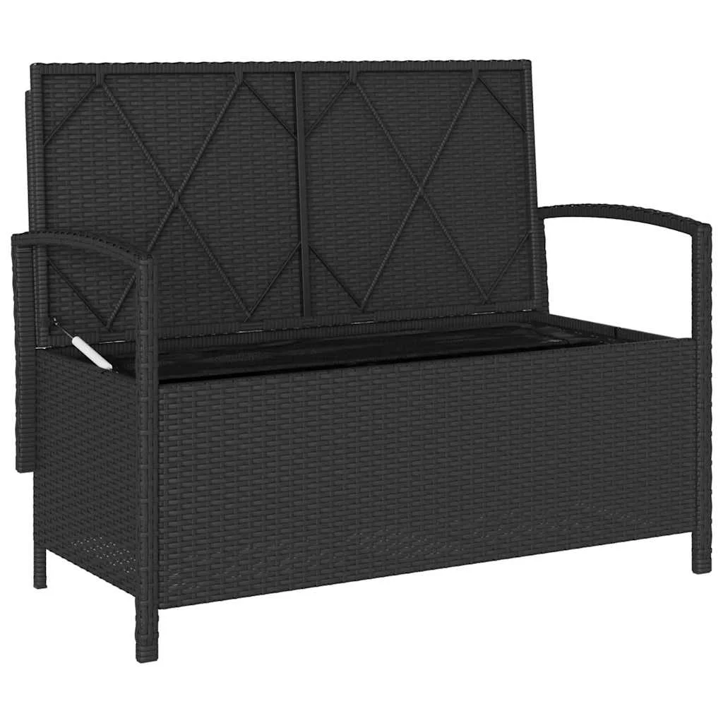 Fekete polyrattan kerti tároló pad párnával
