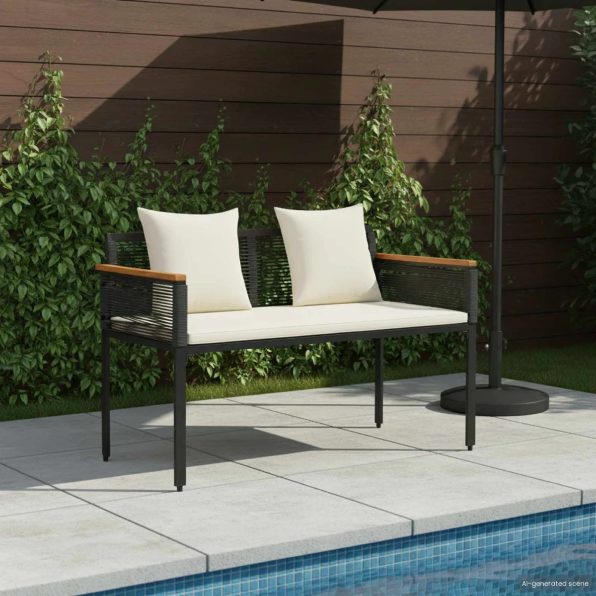 Kerti pad Fekete és krémfehér 117 x 54 x 74.5 cm polirattan