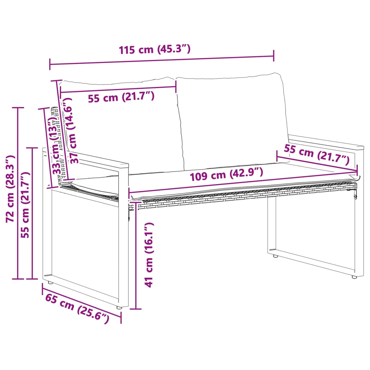 Pad párnával Szürke és sötétszürke 115 x 65 x 72 cm Rattan
