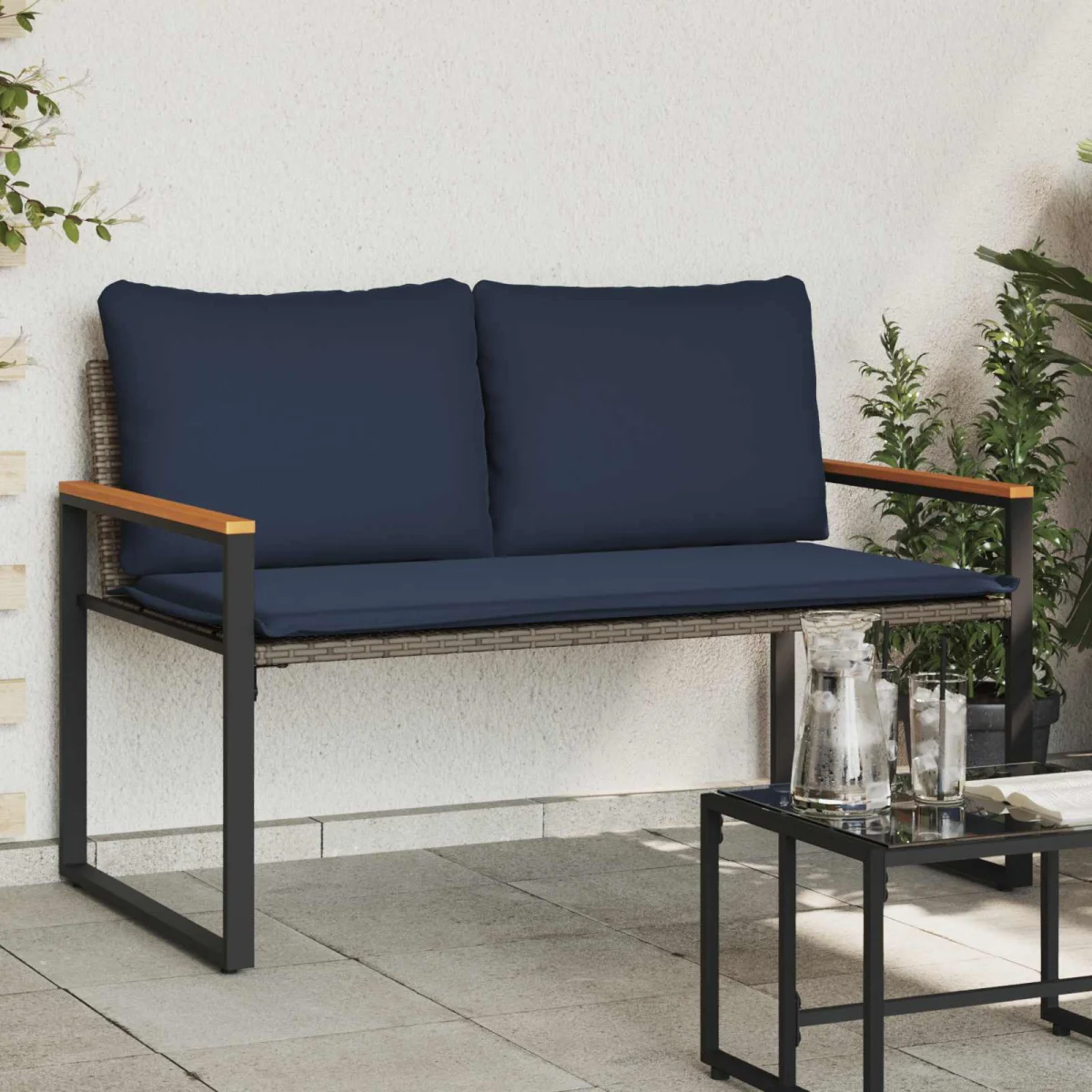 Pad párnával Szürke és sötétkék 115 x 65 x 72 cm Rattan