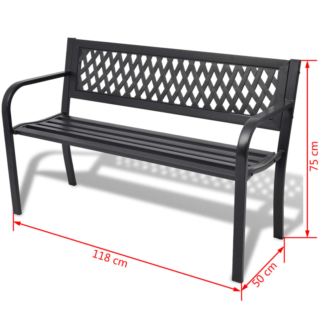 Fekete acél kerti pad 118 cm