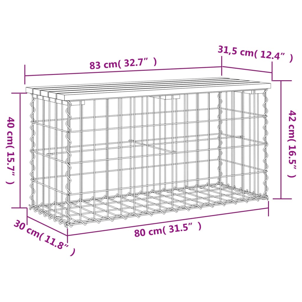 Impregnált fenyőfa gabion kerti pad 83 x 31,5 x 42 cm