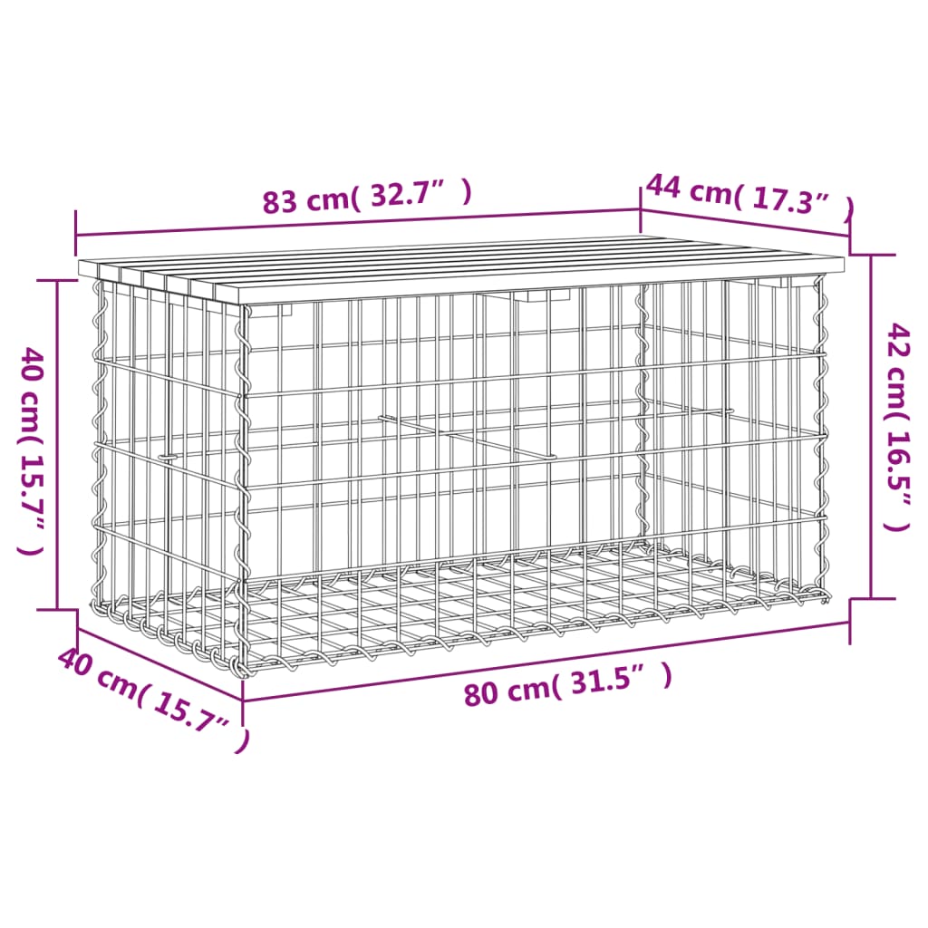 Impregnált fenyőfa gabion kerti pad 83 x 44 x 42 cm