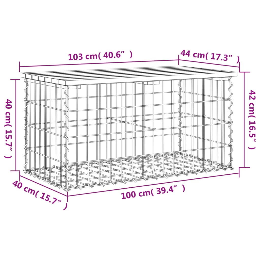 Impregnált fenyőfa gabion kerti pad 103 x 44 x 42 cm