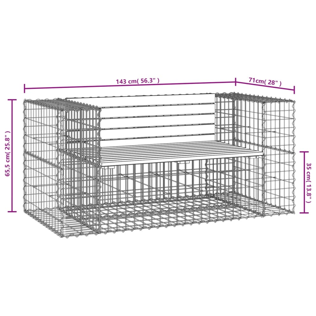 Tömör duglászfenyő gabion kerti pad 143 x 71 x 65,5 cm