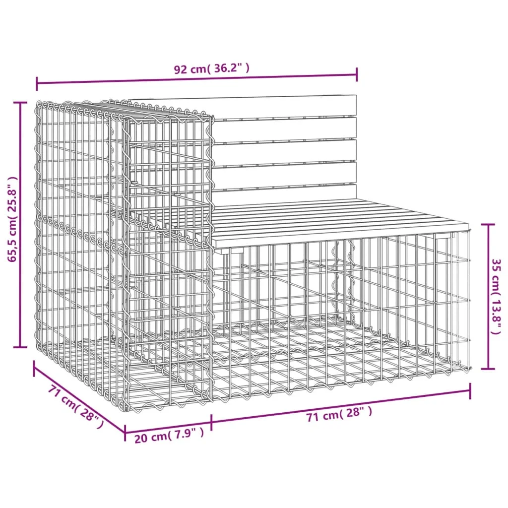 Tömör impergnált fenyőfa gabion kerti pad 92x71x65,5 cm