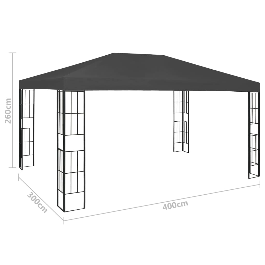 Antracitszürke pavilon LED fényfüzérrel 3 x 4 m