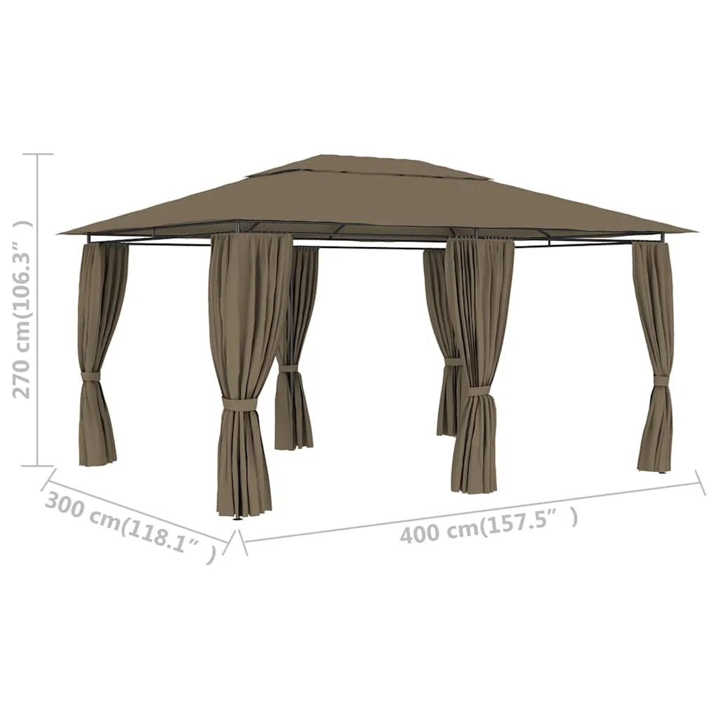 Tópszínű kerti pavilon függönyökkel 4 x 3 m 180 g/m²
