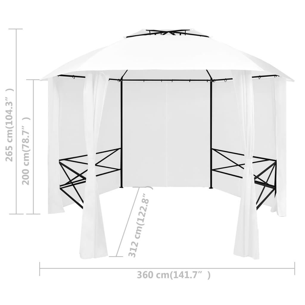 Fehér kerti pavilon függönyökkel 360 x 312 x 265 cm 180 g/m²