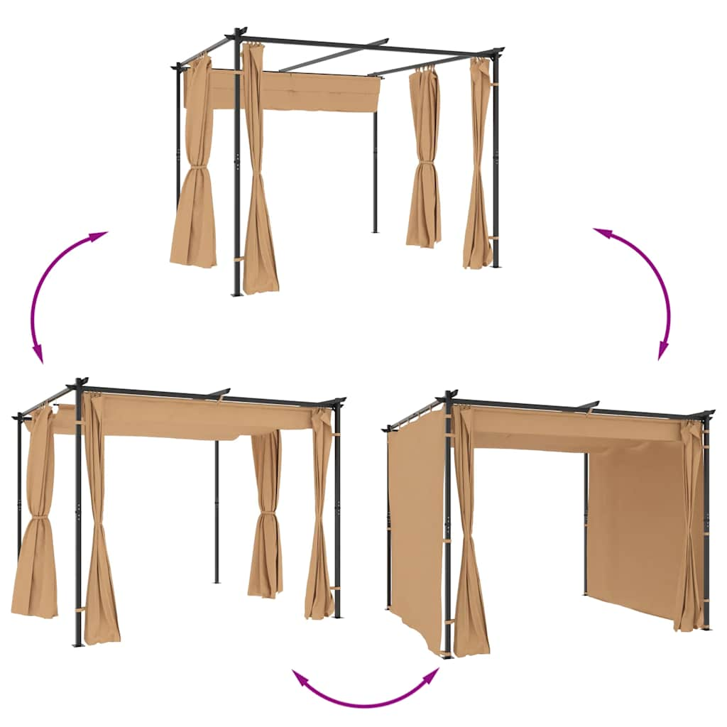 Tópszínű acél pavilon függönyökkel 3 x 3 m