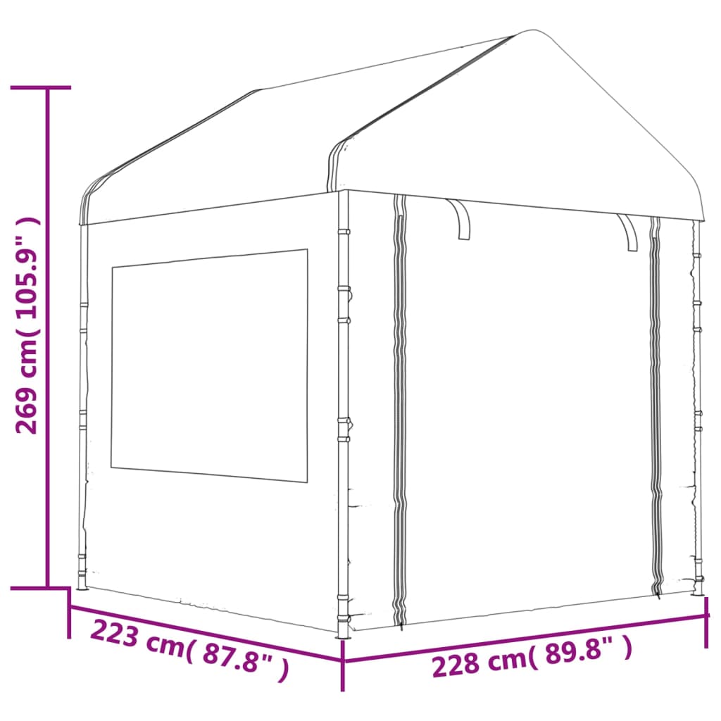 Fehér polietilén pavilon tetővel 11,15 x 2,28 x 2,69 m