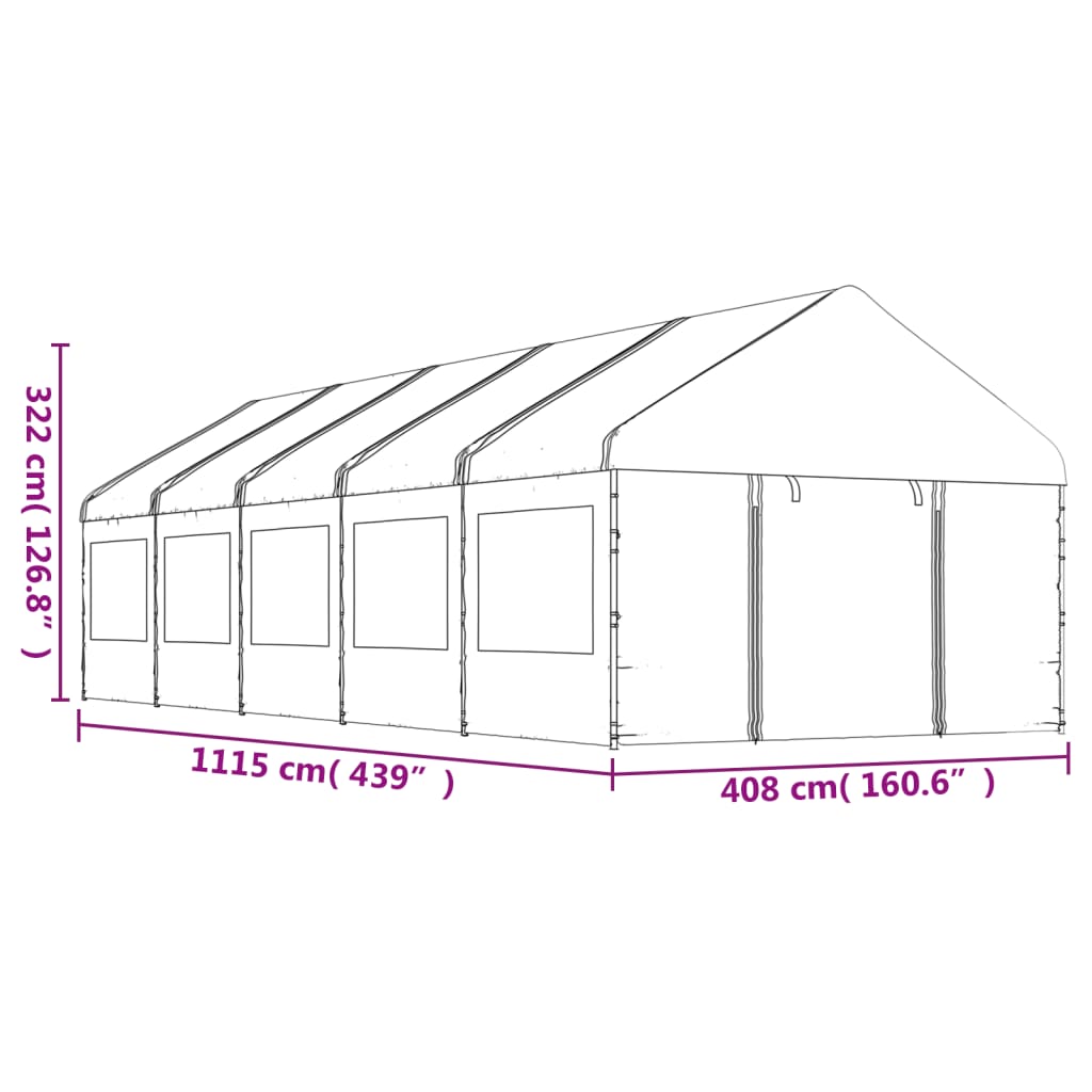 Fehér polietilén pavilon tetővel 11,15 x 4,08 x 3,22 m